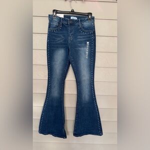 RUE 21 Dark Blue Flare Jeans with Stud Accents size 4